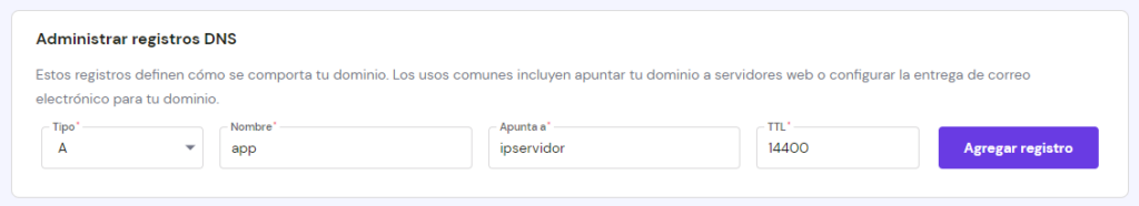 Insertar registro dns.