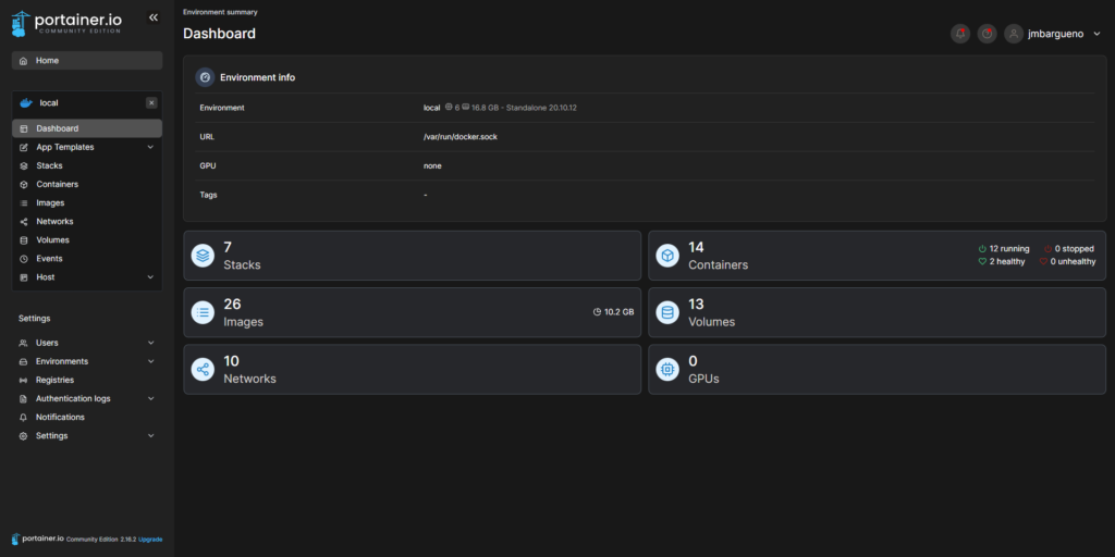 Portainer dashboard