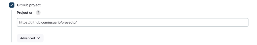 Configurando Github project url en Jenkins.